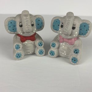 Vtg Elephants Salt & Pepper Shakers Quilt Look